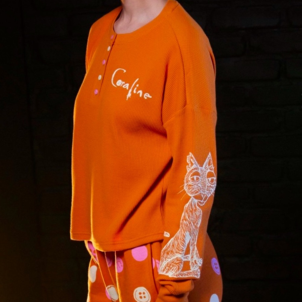 Coraline Henley Ribbed Orange Long Sleeve Shirt